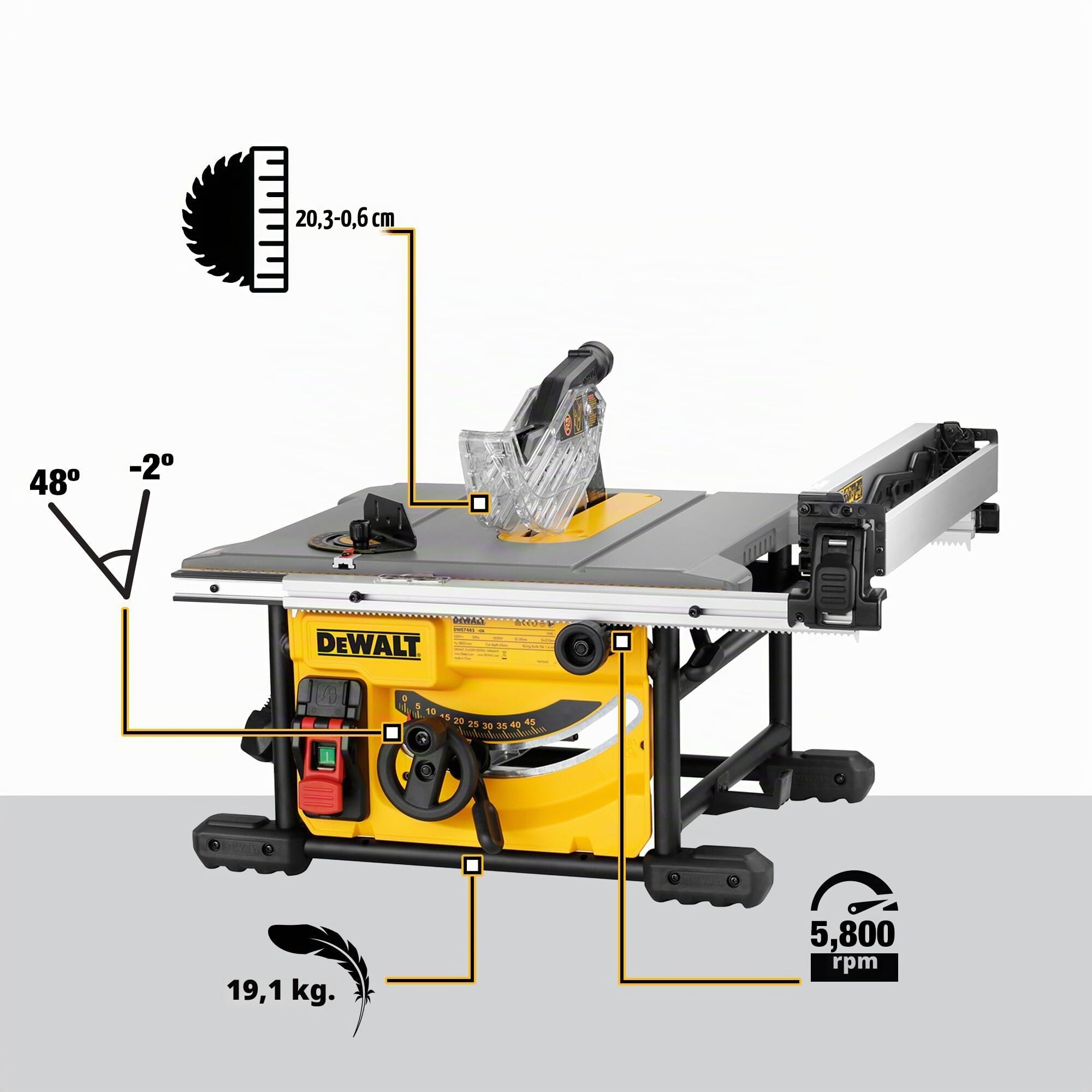 DEWALT Sierra de mesa para lugar de trabajo, compacta, 8-1/4 pulgadas (DWE7485)