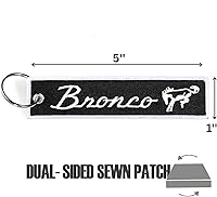 Vista 2 de Detroit Shirt Company Llavero bordado con logotipo de Ford Bronco 5" x 1" logos delanteros y traseros, Negro