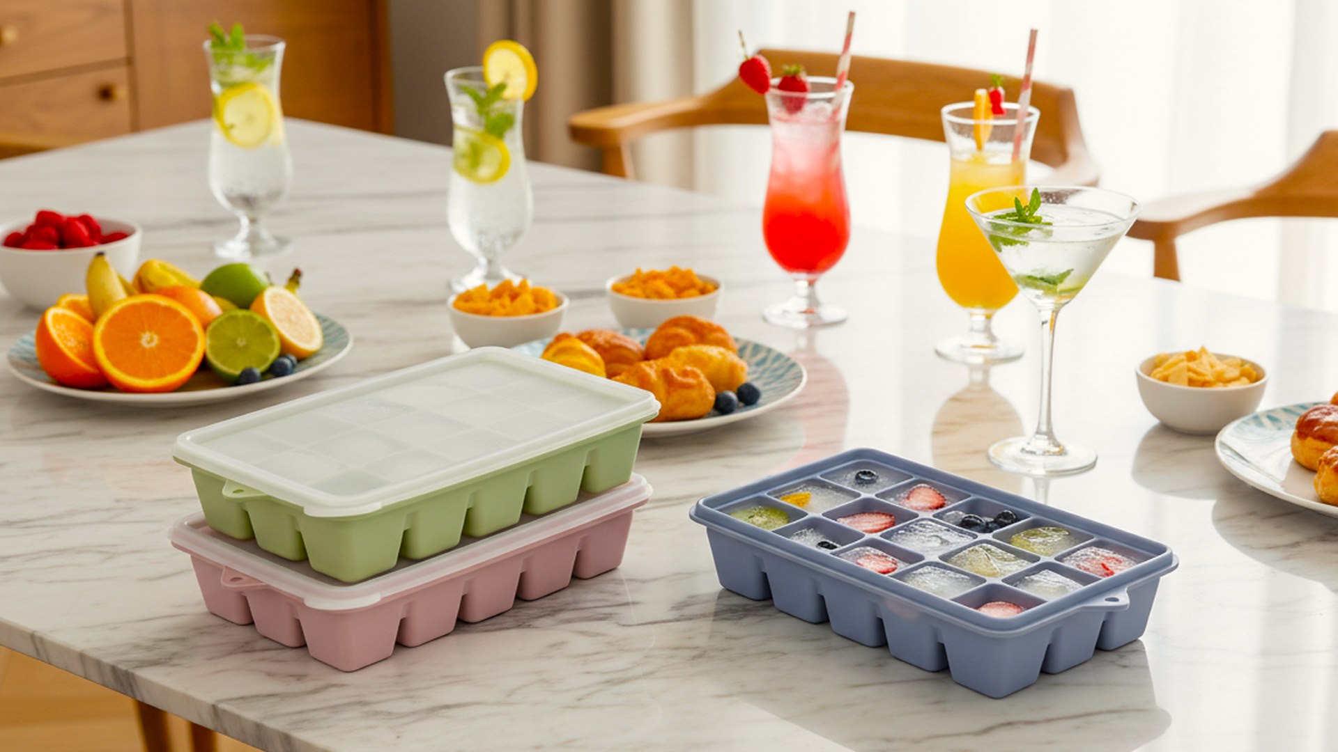 Molde de Silicona para Cubos de Hielo con Tapa y Contenedor, Pack de 2 miniatura 7