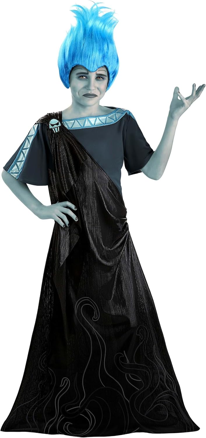 Child Hades Costume | Disney Hercules Hades Kids Black Toga and Blue Fiery Haired Greek God of the Underworld