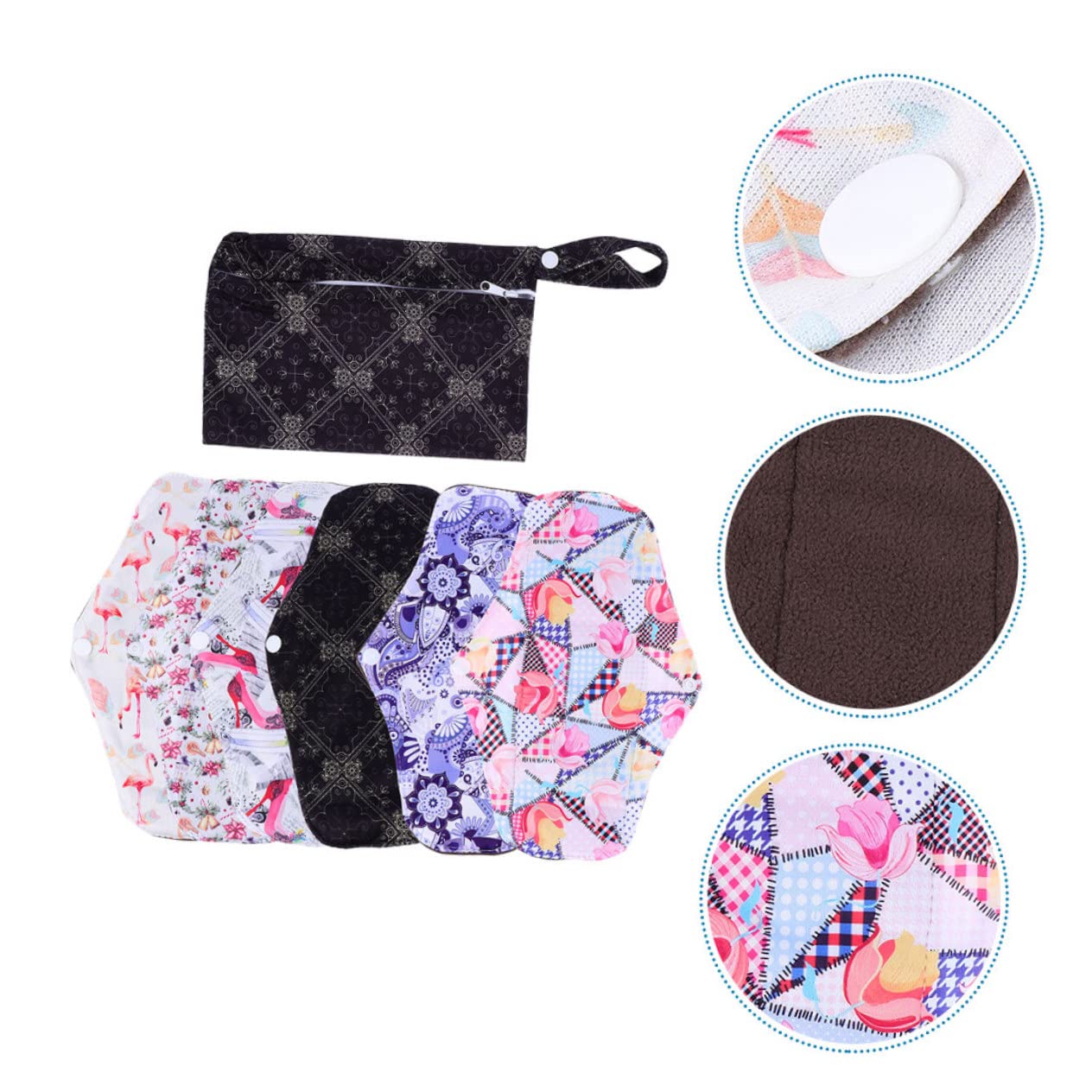 Toalla Sanitaria Menstrual Lavable de Fibra de Carbón 7 Piezas | Flujo Abundante, , Uso en Ejercicio y Viaje, Formato M, Mujeres Estilo Aleatorio