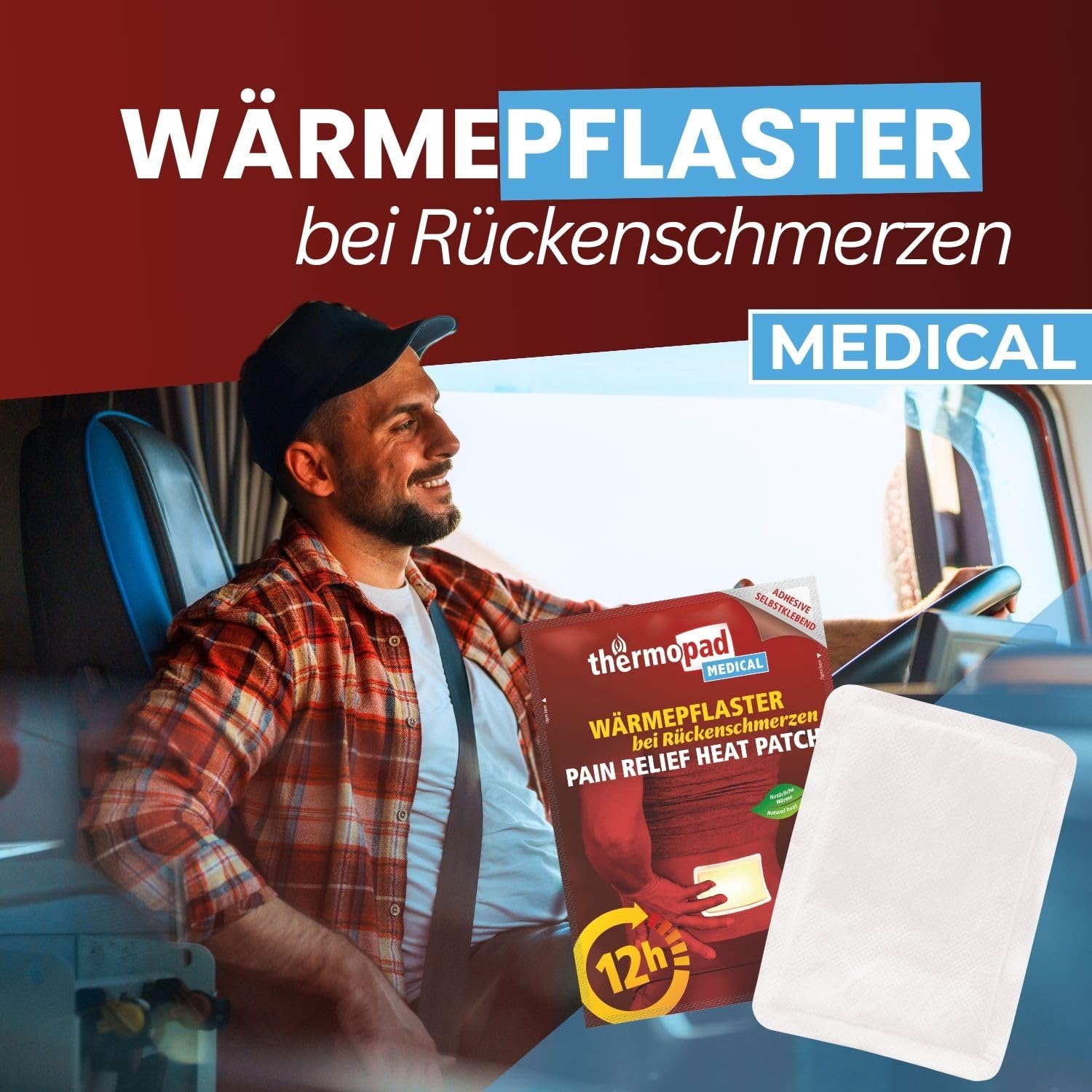 THERMOPAD Medical Lot de 30 pansements chauffants médicaux pour maux de dos – 5, 10 ou 30 pansements chauffants médicaux – Chaleur profonde pendant 12 heures pour soulager les tensions musculaires