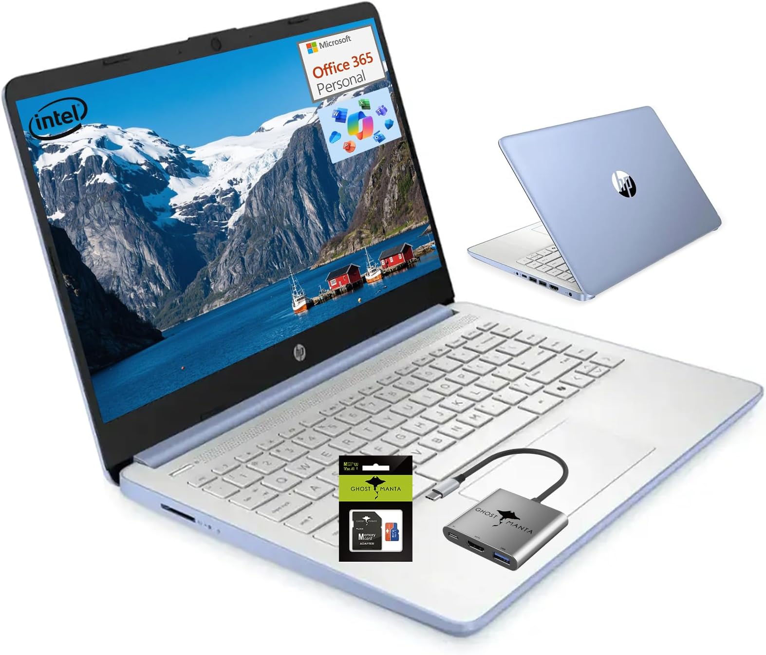 14 Student-Laptop Back to School, Quad-Core Processor (Up to 3.6GHz) 8GB RAM 192GB Storage(128GB UFS + 64GB SD Card) Laptops for Student with 1-Year Office 365 Copilot AI Win11, Sky Blue