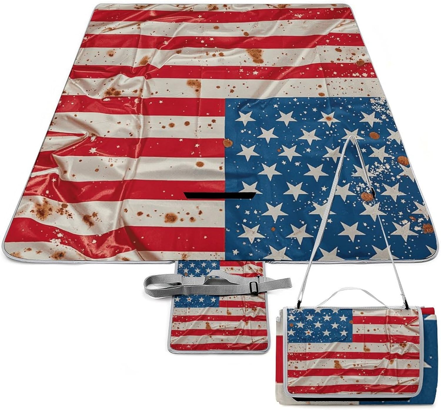 Outdoor Picnic Blanket Extra Large Beach Blanket Waterproof Picnic Mat American Flag Print Camping Blanket Portable with Carry Strap Park Blanket for Grass Camping Park