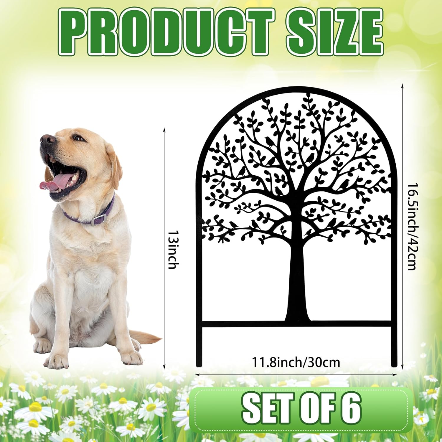 Yaocom 6 Pack Tree of Life Decorative Garden Fence Border 16.5''H x 11.8''W Animal Barrier Border Metal Arched Garden Fencing Panels for Easter Flower Bed Outdoor Patio Yard Decor