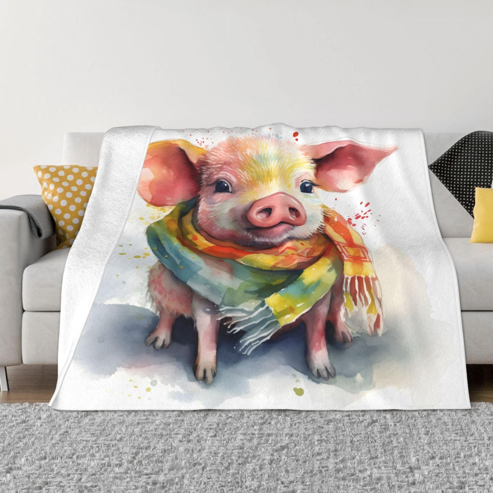 Couverture en flanelle chaude plaid cochon anti-pilling isolant thermique pour voyage