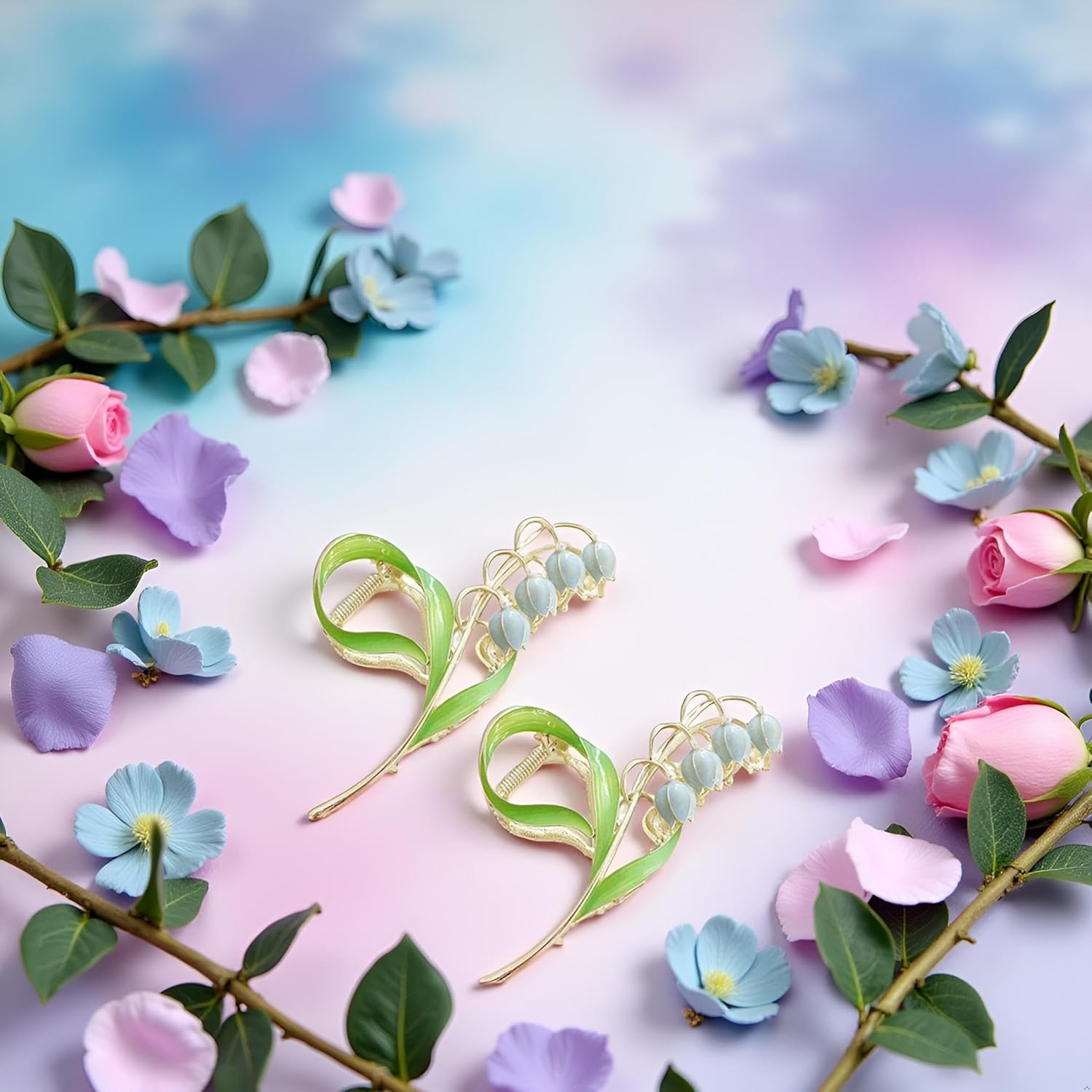 2Pcs Lily of The Valley Flower Hair Clips,Orchid Hair Clamps,Flowers Metal Hairpin,Lily Flower Jaw Clamp Hair Styling Hair Accessories for Thick Thin Hair Clips and Barrettes Hair Accessories - Image 6
