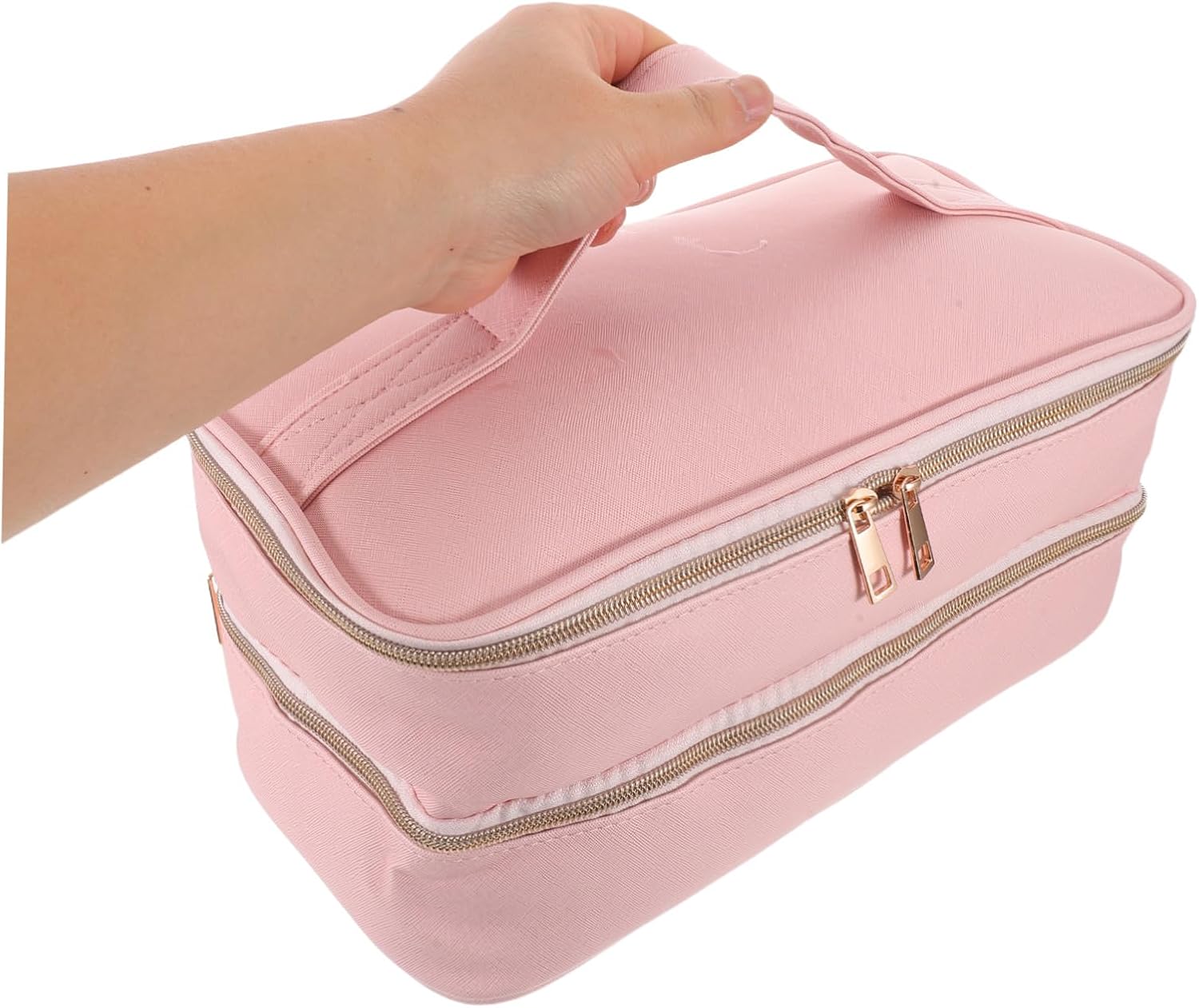 PRETYZOOM Portable Double Layer Blow Dryer Travel Bag with Pu Leather Material and Efficient Separation for Hair Tools Storage, Lightweight Compact Organizer for Travel and Countertop Use