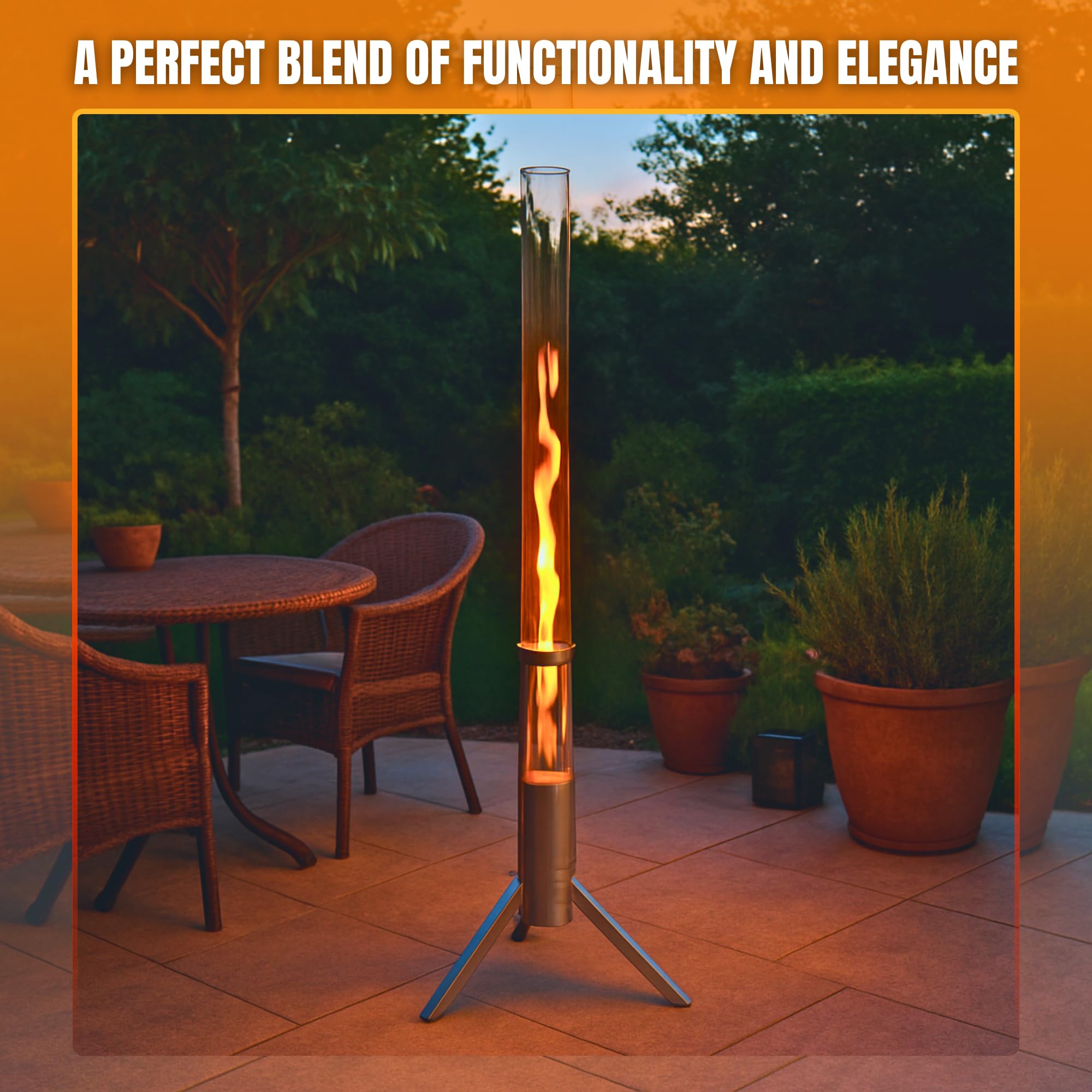 MAGIC SELECT Feuerrohr Klassik Pelletfackel tragbarer Kaminofen 128,5 cm Glasrohr dekorative Feuerstelle