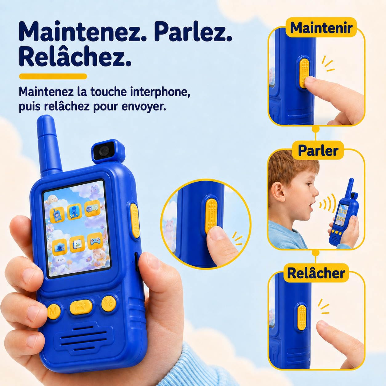 Talkies-Walkies pour Enfants, Appel vidéo, caméra rotative 180°