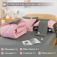 Vista 7 de Cosybay Bed in a Bag - Juego de edredón de 7 piezas para todas las estaciones, juego de ropa de cama alternativo de plumón sólido rosa y gris