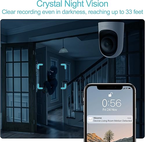 Miniatura 5 de woomo Cámara de seguridad para interiores, monitor de bebé WI-FI de 2.4 G  cámara para mascotas con aplicación de teléfono, reconocimiento de IA,