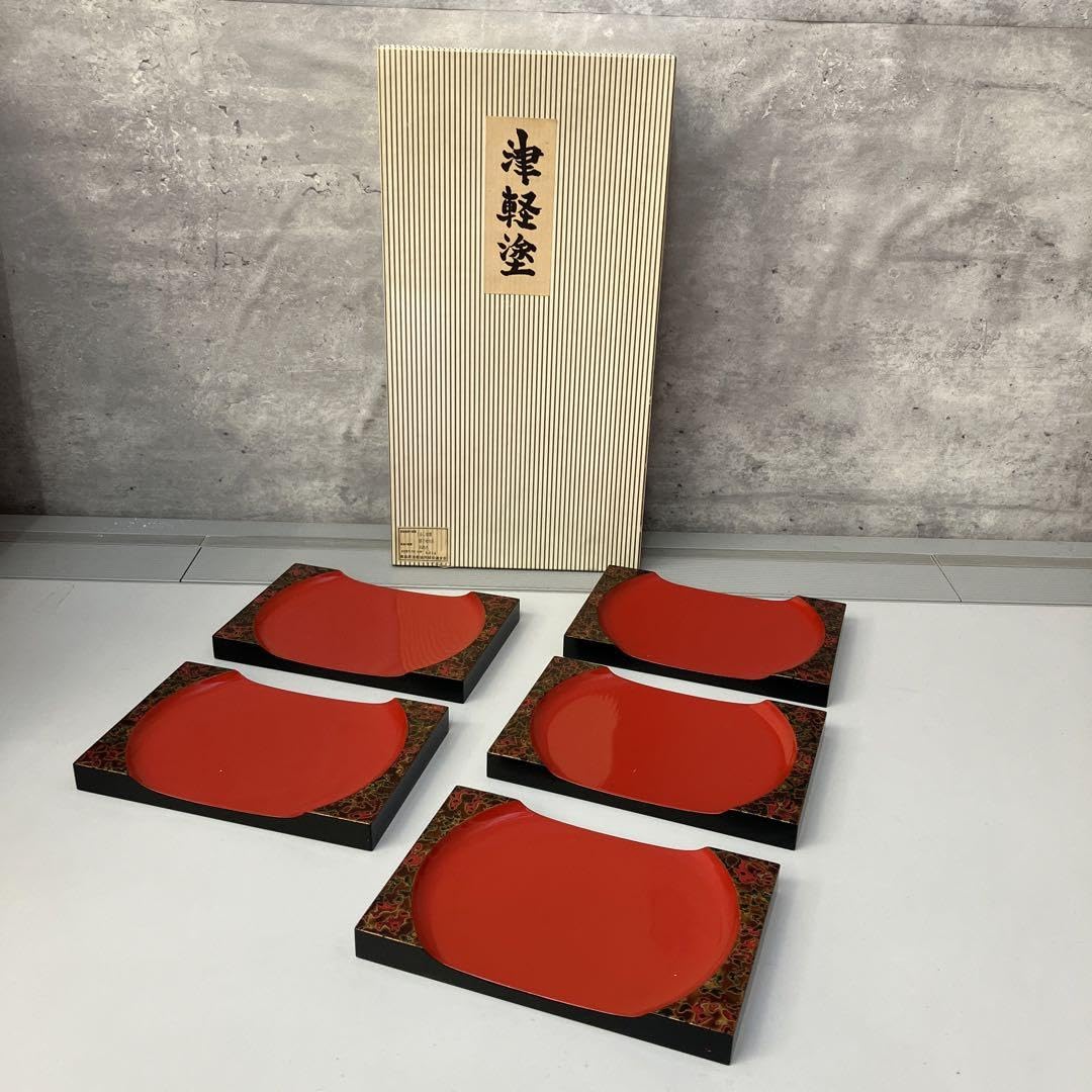 【津軽塗　七々子塗　角銘々皿×5客】堅地　長期保管品 銘々皿(5枚) 唐塗 | 津軽塗 小林漆器のネット通販