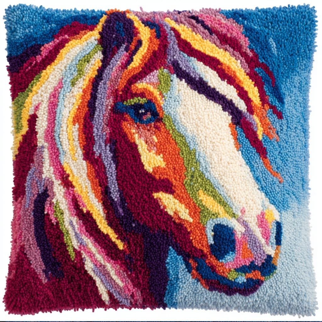 AxiangziK Latch Hook DIY Pillow Kit,Horse Cushion Cover 43X43Cm