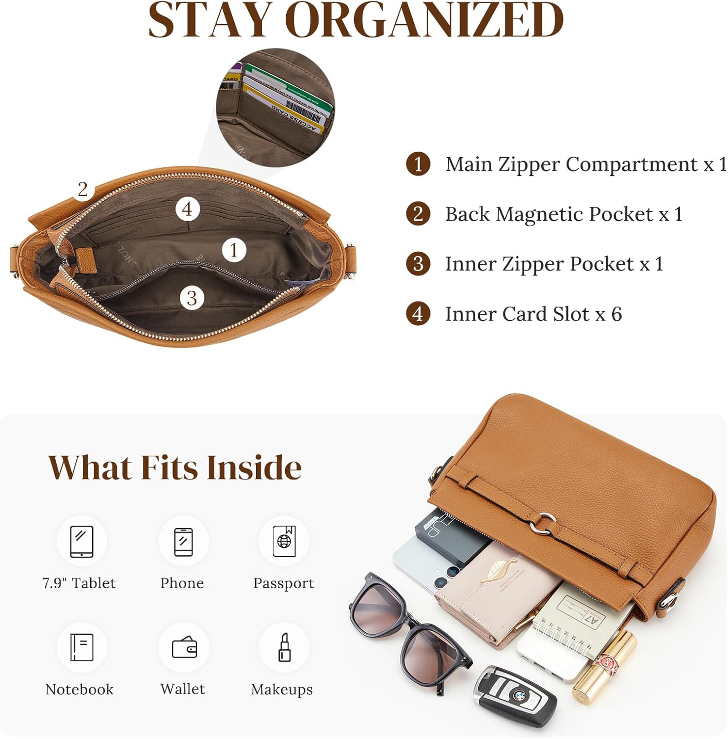 S-ZONE Leather Crossbody Bags for Women Cross Body Shoulder Purses Small Trendy - Image 4