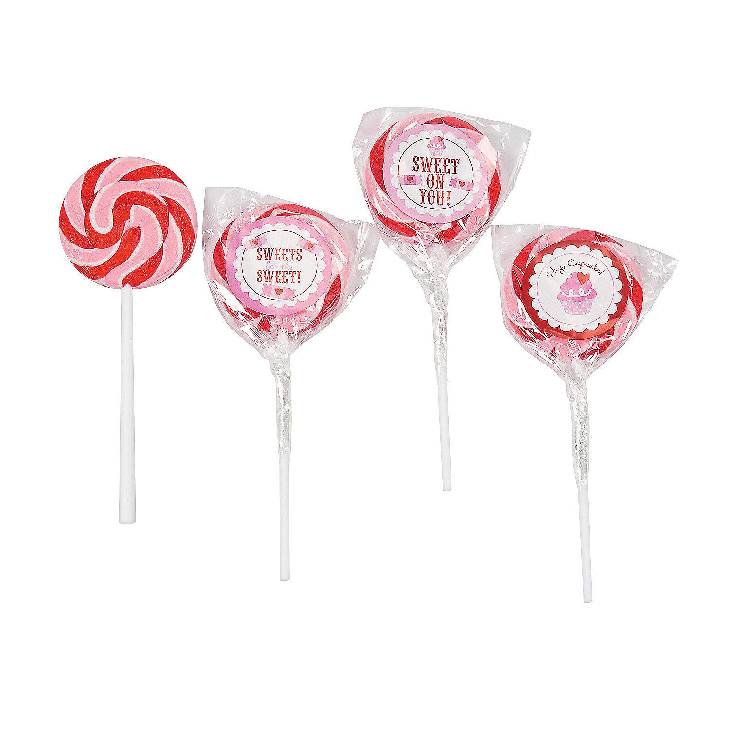 Sweet On You Valentine Swirl Suckers - Strawberry Flavor - Red White Pink (12 individually wrapped lollipops) Valentine's Day Candy