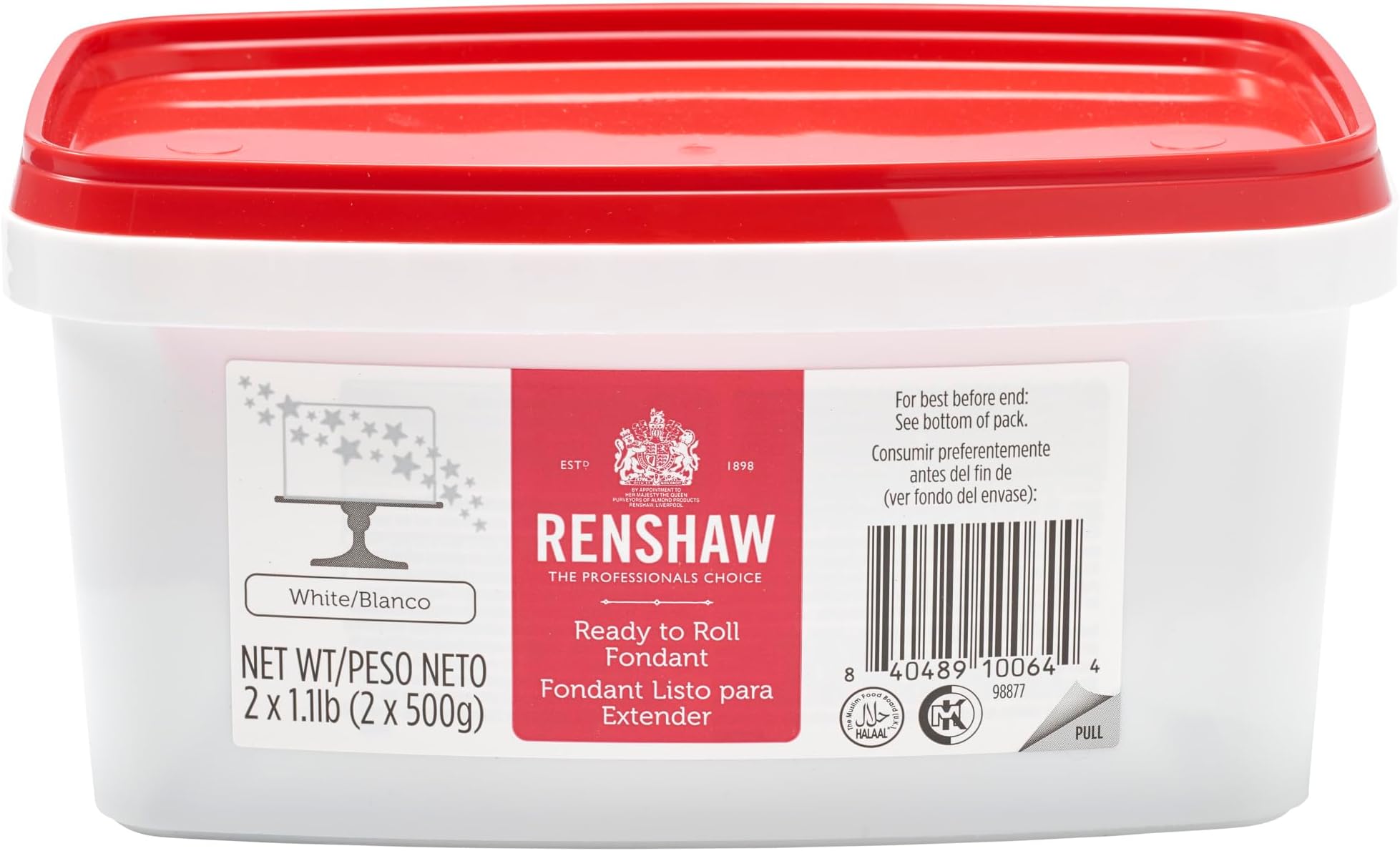 RENSHAW Fondant Icing, Ready to Roll, Smooth and Easy to Use, Preferred by Professionals for Cake Decoration, Cookies and Cupcakes, Vegan, Kosher, Halal Approved - WHITE 2.2 LB