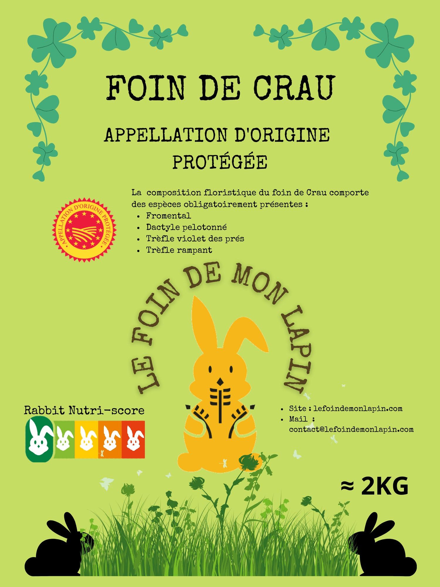 Foin De Crau AOP/AOC 2kg pour Lapin, et Rongeur - lefoindemonlapin (Lot de 1 de 2kg)