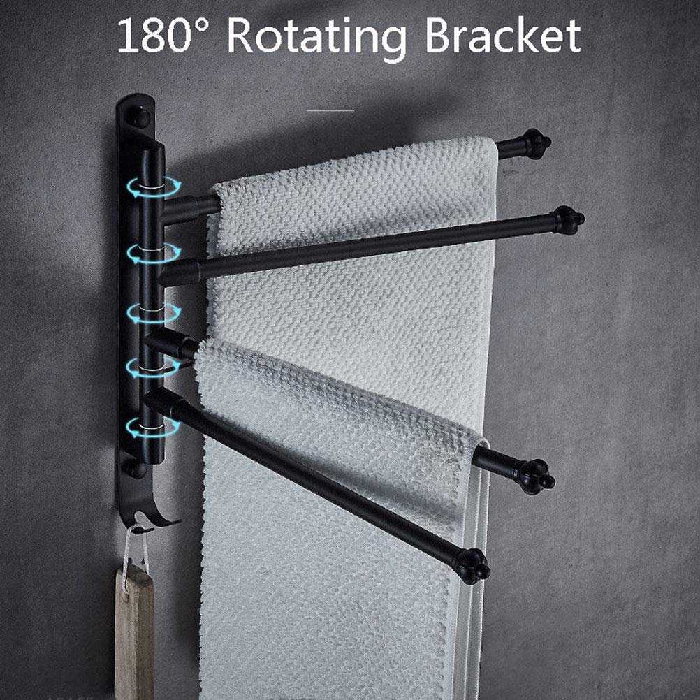 Soporte para toallero montado en la Pared, 180 Giratorio, toallero de Acero Inoxidable 304 para baño, toallero Multicapa con 2 Ganchos, Negro, 4 Capas (Negro, 5 Capas)