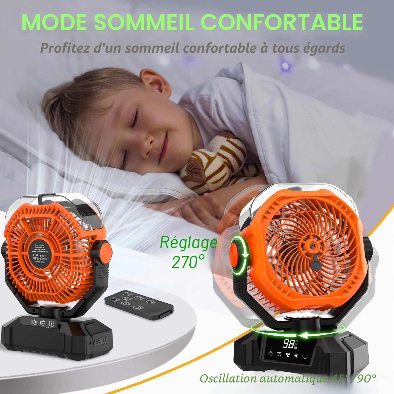Multper 20000mAh Ventilateur Brumisateur Portable, Ventilateur Portable Rechargeable avec Réservoir d'Eau 360ML, LED, Télécommande, 5 Vitesses, Ventilateur USB Silencieux pour Camping, Bureau, Maison