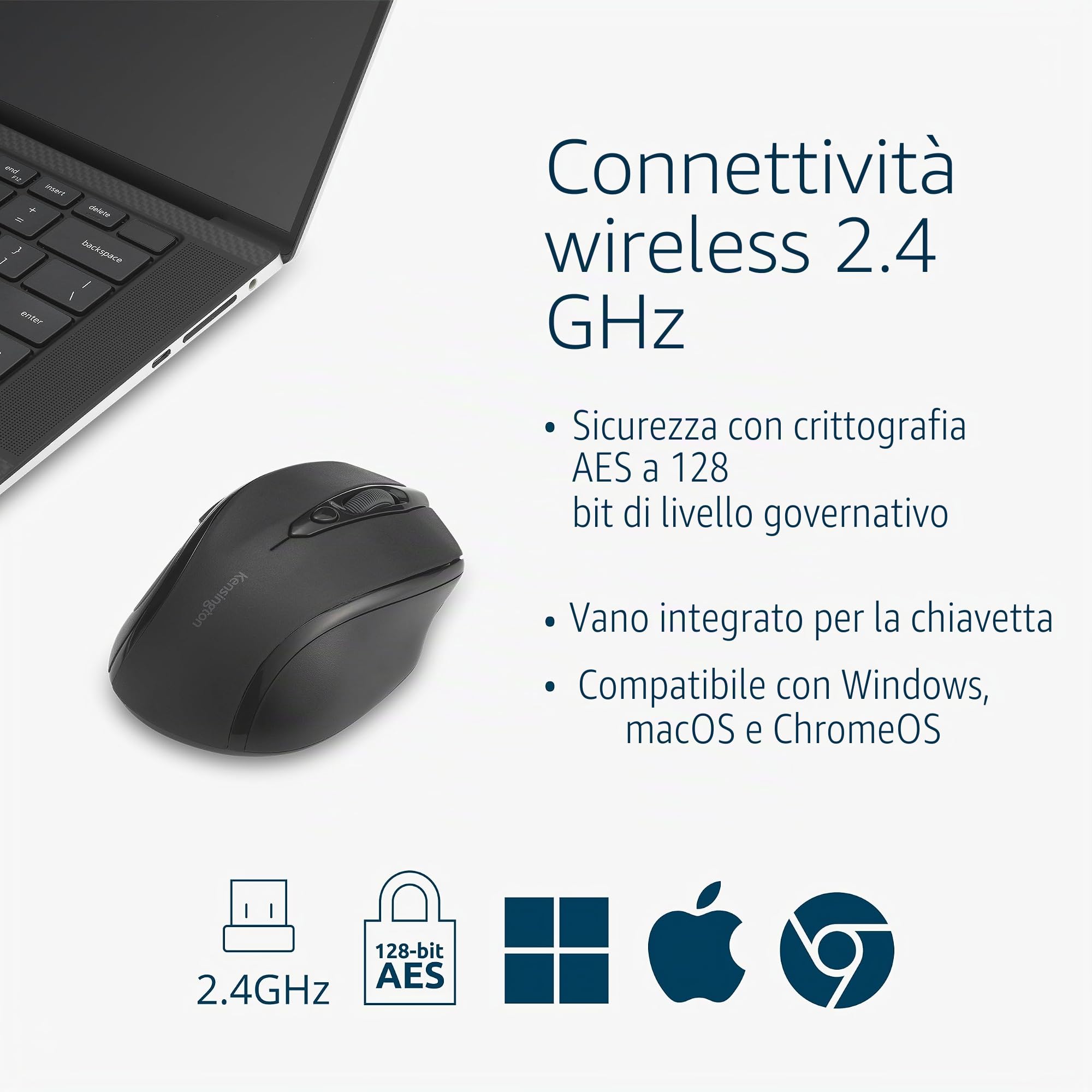 Kensington MY310 EQ Mouse Wireless con Rotella di Scorrimento Cliccabile, Compatibile con Windows, macOS e ChromeOS, Composto al 59% da Plastica Riciclata Post-Consumo (SCS)*, (K72481WW)