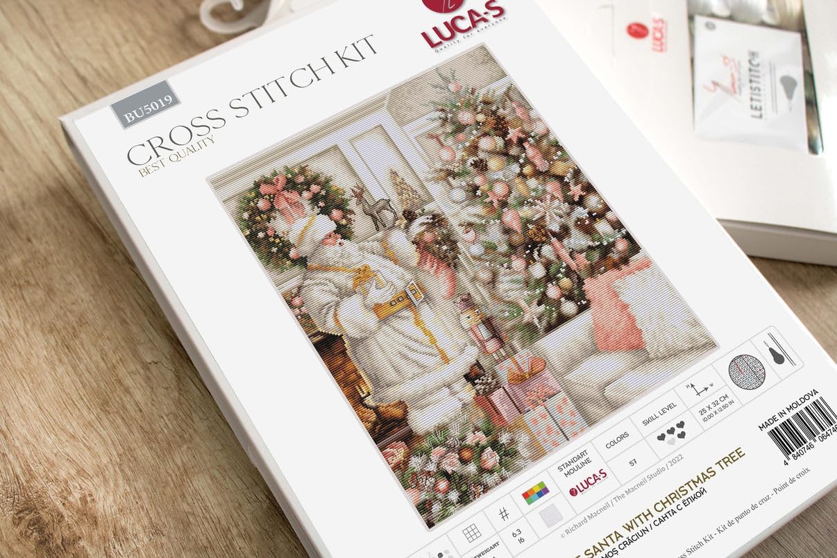 Luca-S Cross-Stitch Kit Santa in White Coat, Counted Cross-Stitch Kit for Adults, Embroidery Needlecraft Set