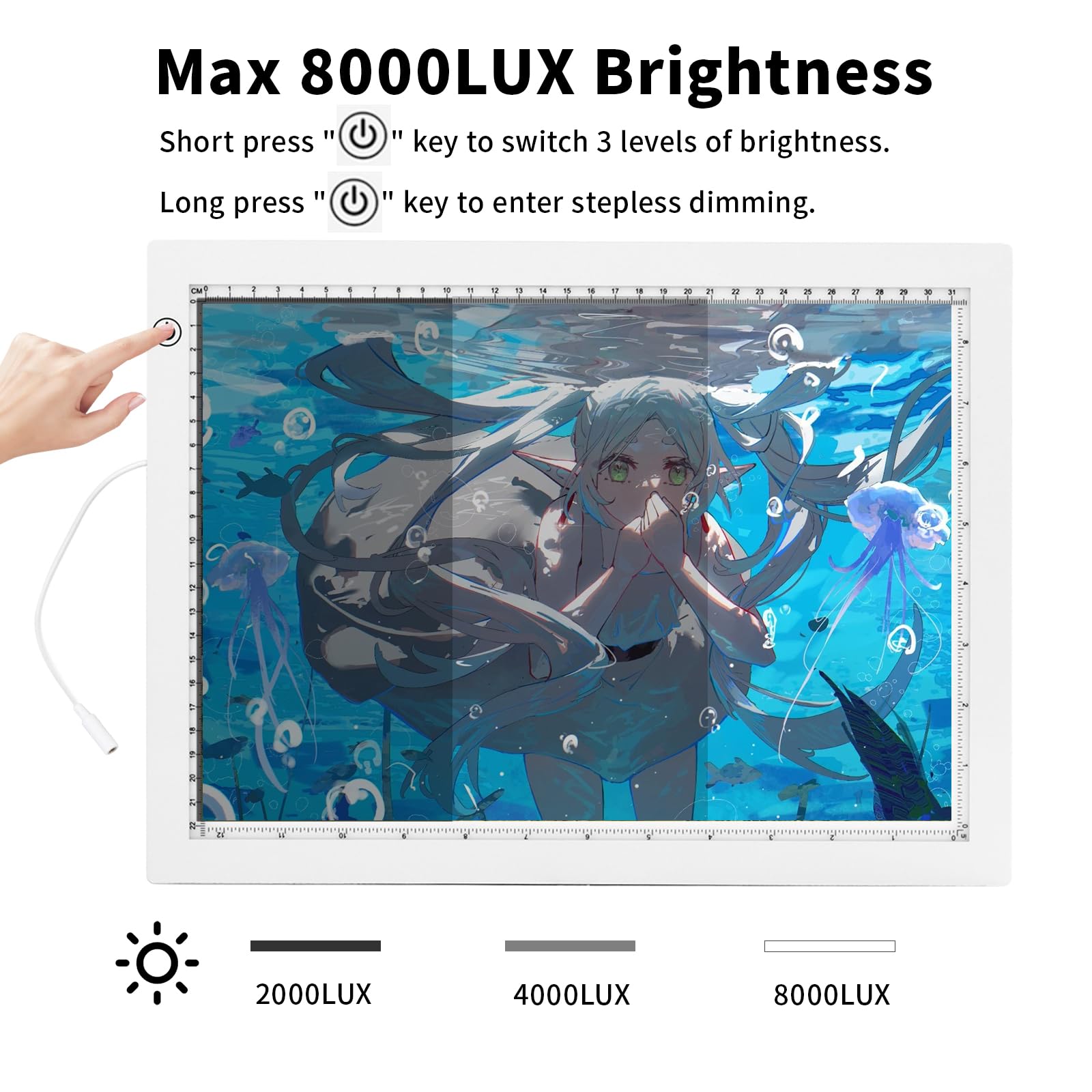 YINGWOND Tavoletta Luminosa,led light B4 scheda luminosa regolabile con staffa, 3 luminosità regolabile, scheda LED fino a 8000LUX, con caricabatterie UE e USB per disegno, schizzo e animazione
