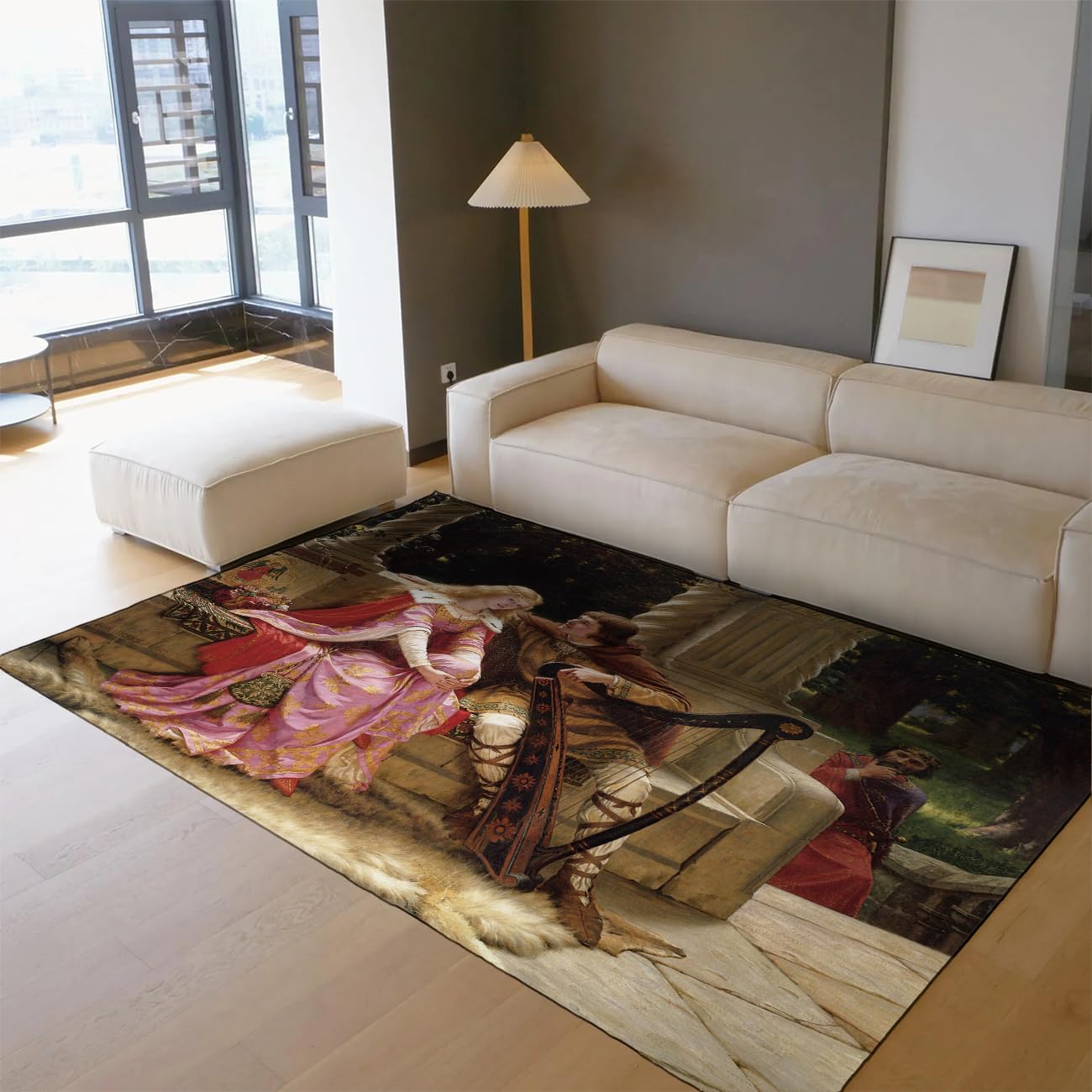 Famous Painting 60x120cm Style Washable Carpet Retro Soft Mat for Living Room The Lady of Shalott Print Rug Bedroom Dining Victorian Art Non-slip Thin Romanticism