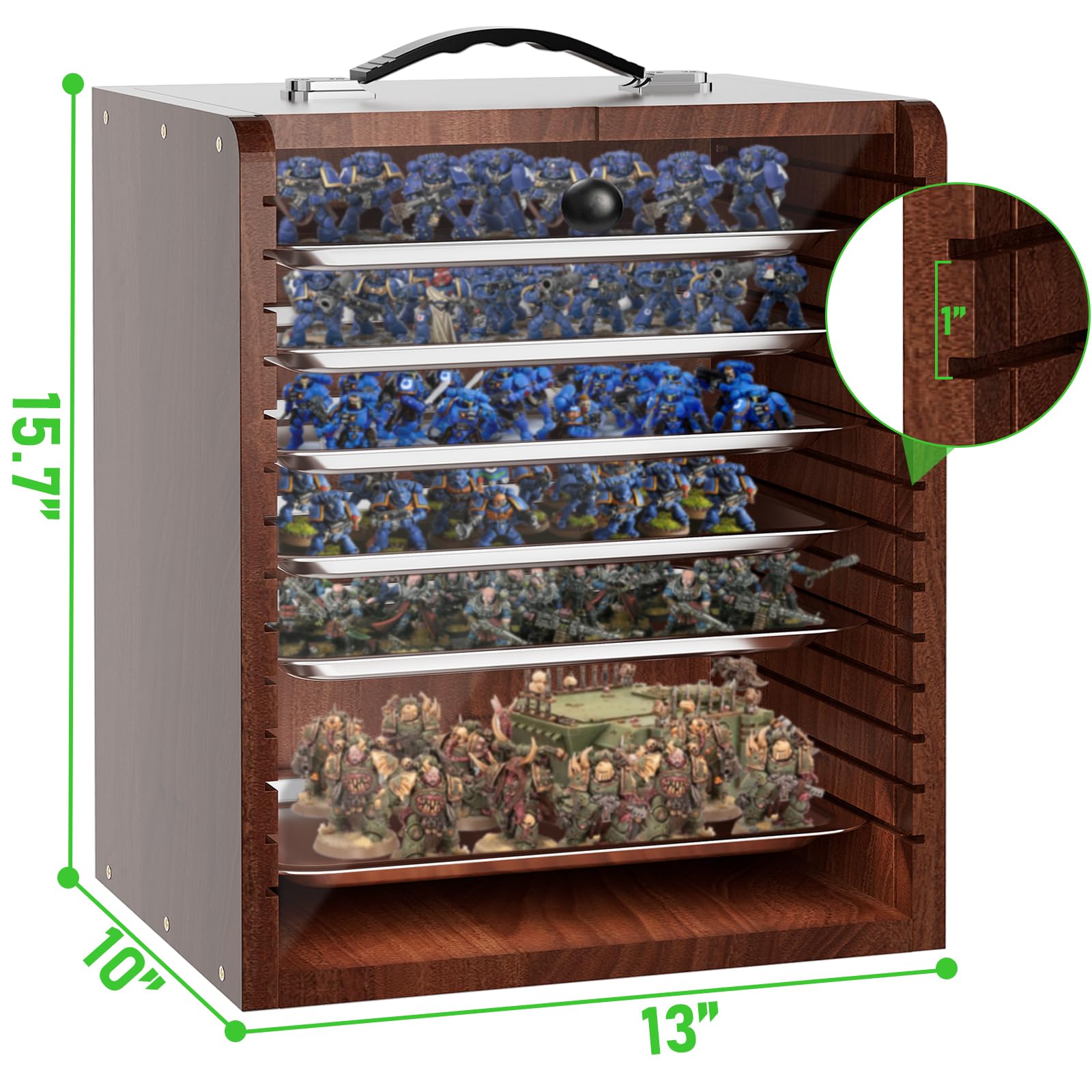 AKOZLIN Vitrine miniature pour figurines de collection avec 6 compartiments et poignée en bois - Noir