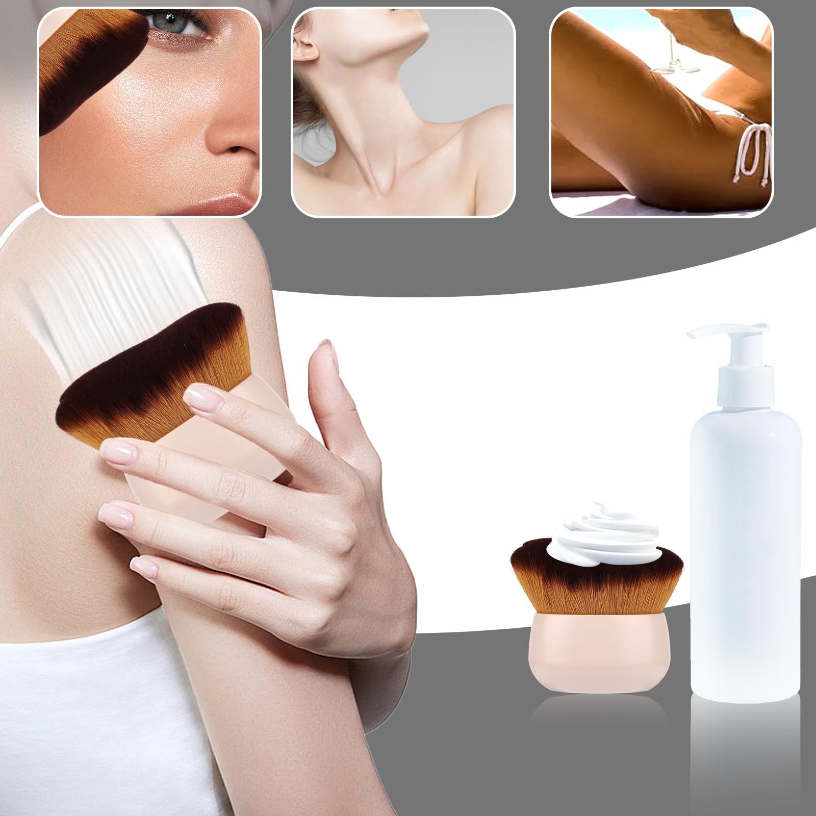 NQEUEPN Pennello Autoabbronzante Corpo, Pennello Trucco per Fondotinta in Polvere Abbronzante e Abbronzatura Spray Applicatore Autoabbronzante per Viso e Gambe (Bianco)