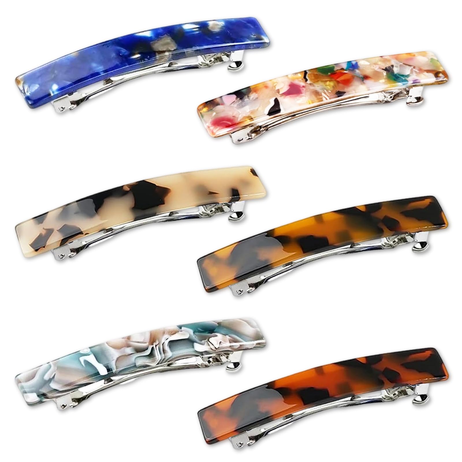 Hair Barrettes for Women, French Barrettes for Fine Thin Thick Hair, 3 Inch Acetate Small Clips Barrette No Slip, 6 Pcs Tortoise Shell Girls Accessories
