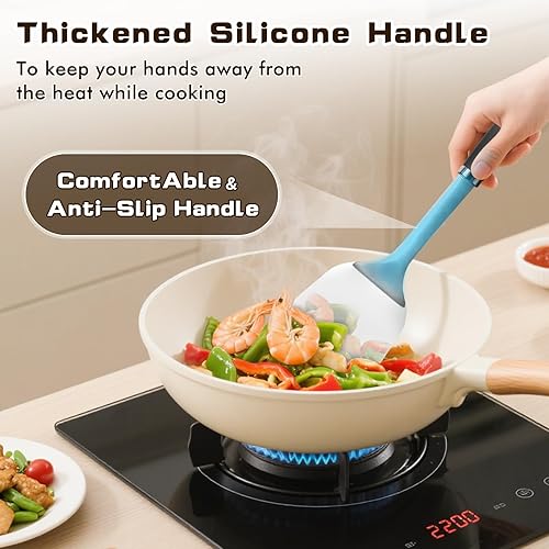 Miniatura 4 de Juego de 4 utensilios de cocina de acero inoxidable, herramientas de cocina de metal resistentes al calor, incluye espátula Wok sólida y ranurada,