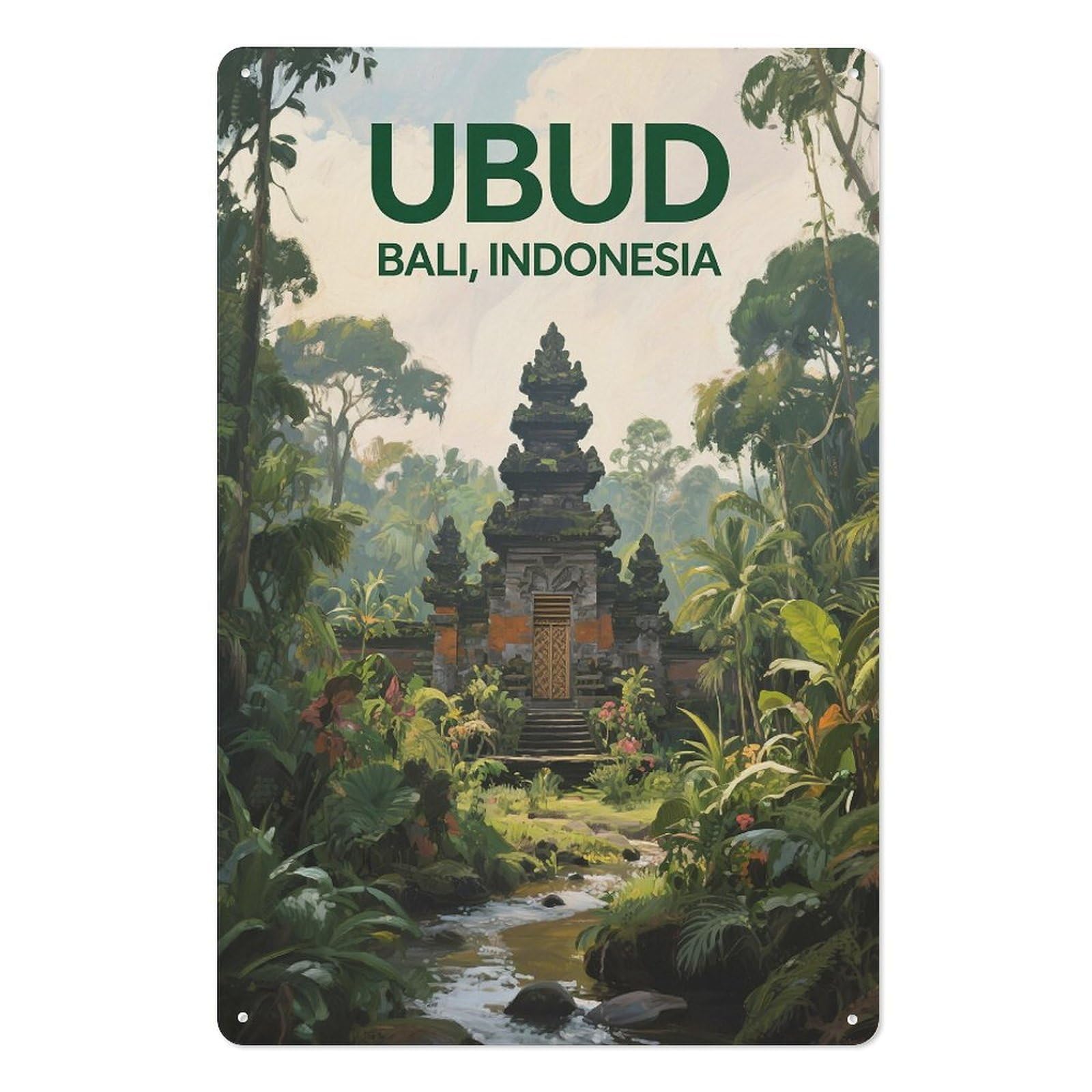 Ubud Bali Indonesia Retro Design Tin Paintings Vintage Tin Sign 08x12inch(20x30cm) Wall Art for Home Office Bedroom Living Room Cafes Wall Decor