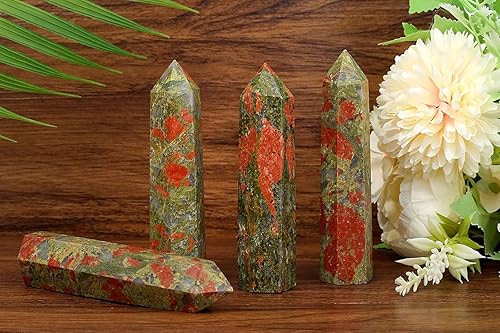 Miniatura 2 de LAIDANLA Unakite - Varitas de cristales curativos de 3.5 a 4 pulgadas, varita de energía natural de Reiki, piedra de obelisco de punta hexagonal,