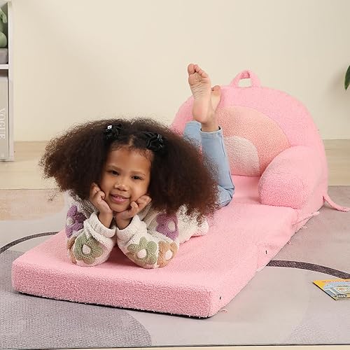 Miniatura 37 de Sofá plegable para niños, sofá de oso de peluche Sherpa con tres cojines de espuma plegables, cómodo para edades de 3 a 6 años