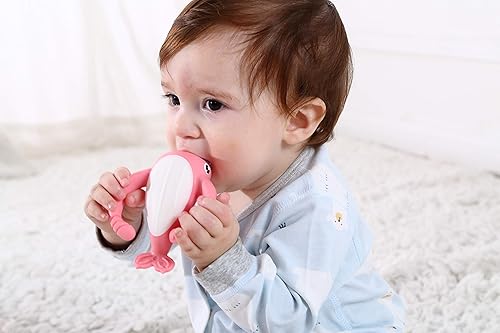 Vista 4 de Smily Mia Narwhal Silicone Baby Teething Toys for 3-6 6-12 Months, Teething Relief Toys, Food Grade Silicone Teether Baby Toys, Sensory Toys for pink