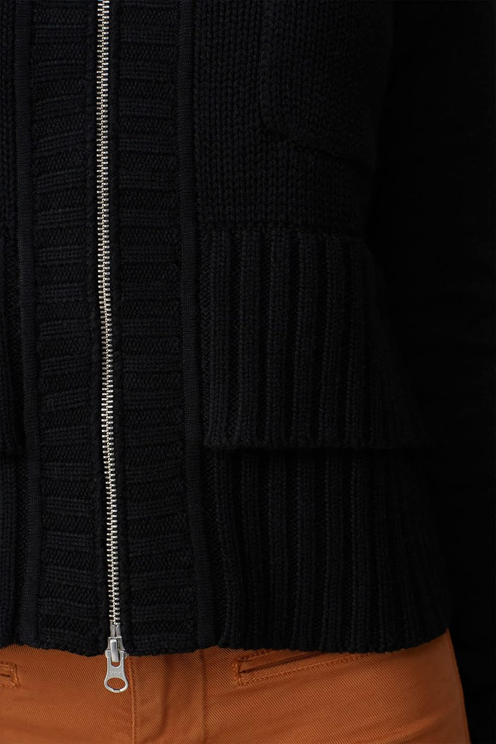 Women's Black Modern Casual Oversized Zip-Up Knit Cardigan Sweater - Image 5