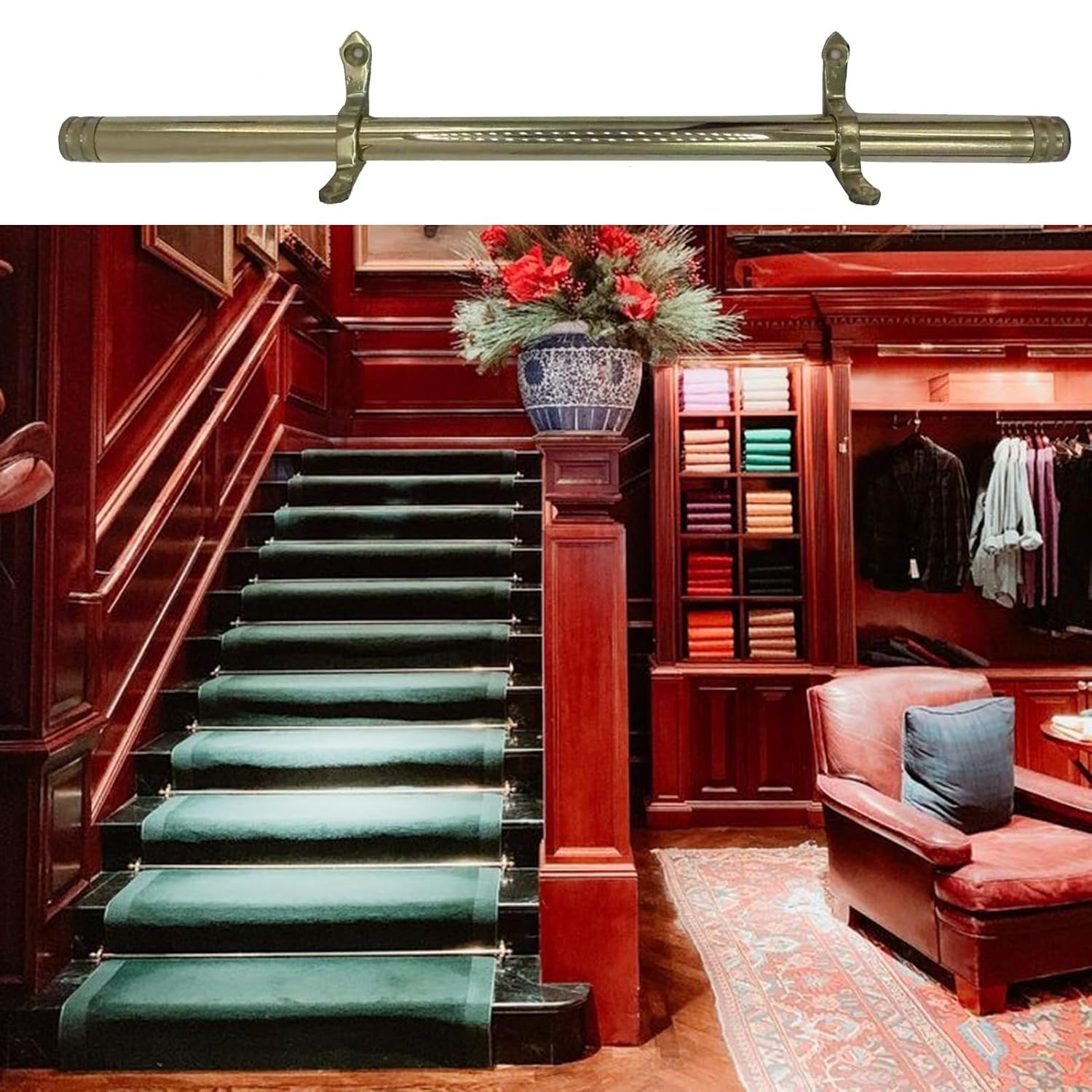 Safety Tubular Bar for Carpeted Stairs, Brass Stair Carpet Rods for Wooden Steps, Stair Rods for Carpet Runners Set Length 70/80/90/100 cm(Brass-13 Pcs,36in)