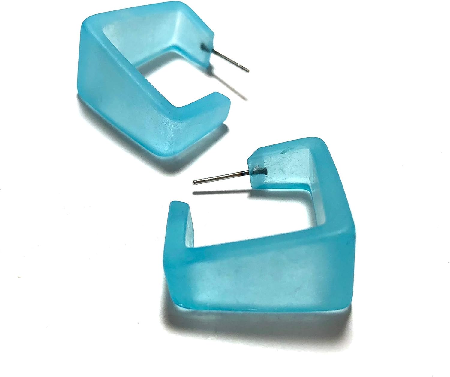 Turquoise Frosted Wide Cubist Hoop Earrings - WCUB-TQ-2