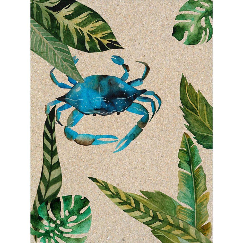 Wee Blue Coo Crab With Leaves Art Print Poster Wall Decor 12X16 Inch