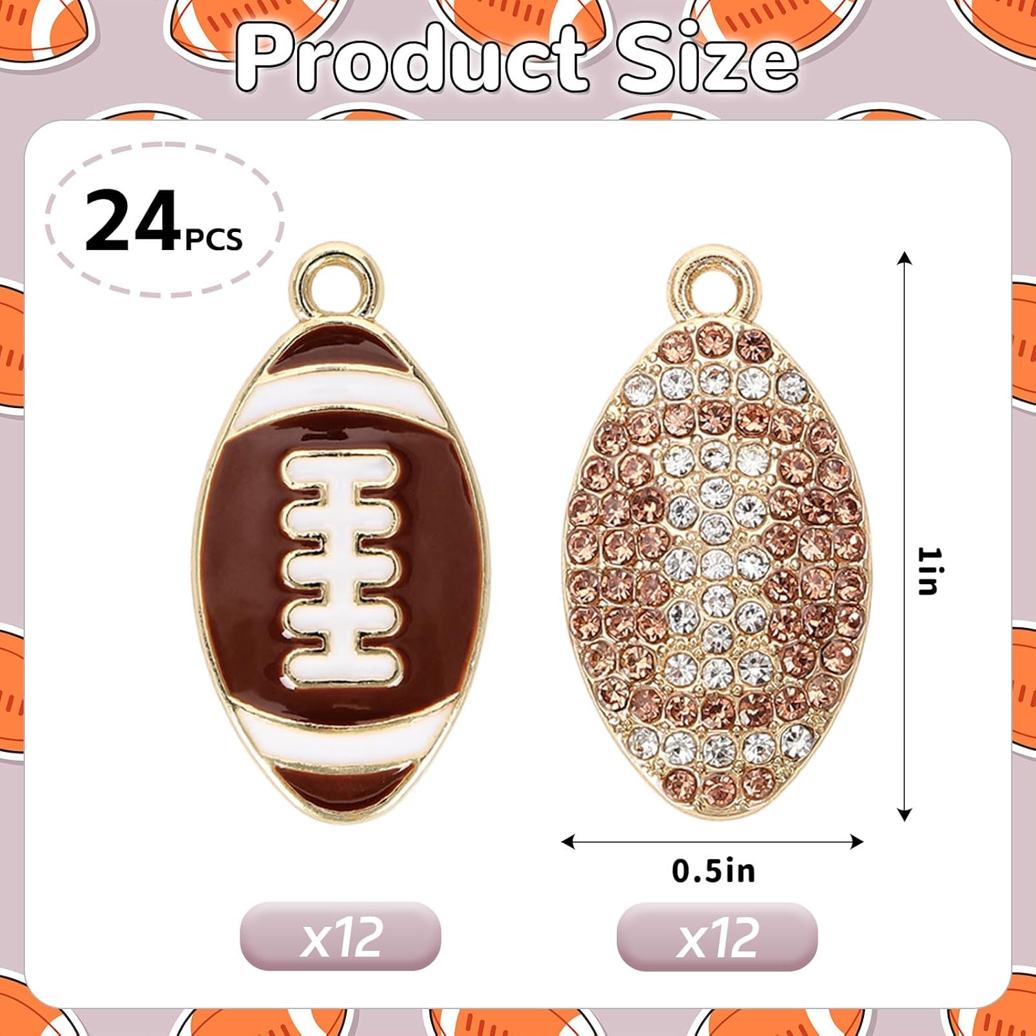 24 Pcs Football Charms for Jewelry Making, Enamel Rhinestone Football Pendant for Necklace Bracelet Earrings Making DIY Crafts Gift for Sports Day Birthday Baby Shower Wedding - Image 2