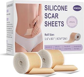 HOMEZON Silicone Scar Sheets for Surgical Scars (2 Rolls) – Medical Grade Scar Tape (1.6" x 80" Each Roll) | Silicone Patches for C-Section Strips, Keloid, Tummy Tuck Recovery
