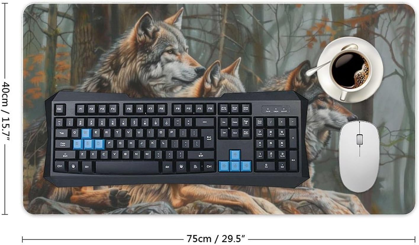 Gaming Mouse Pad Large Mousepad Animals Wolf Mountain Wolves Desk Mat Big Mousepad Extended Keyboard Computer Pad Office Desk Organizers and Accessories 40X75cm