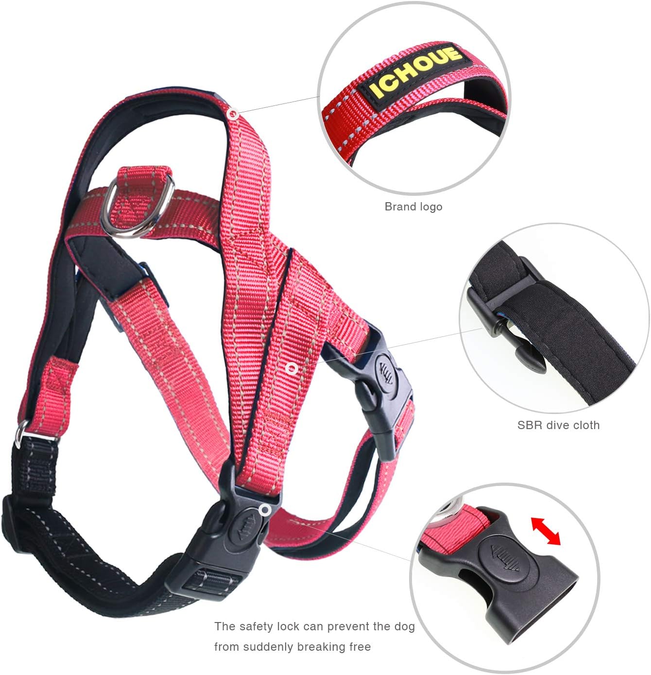 iChoue French Bulldog Harness and Leash Set Adjustable Padded Locked Buckle with Handle for Frenchie Pug English Boston Terrier Dogs, Red, Small
