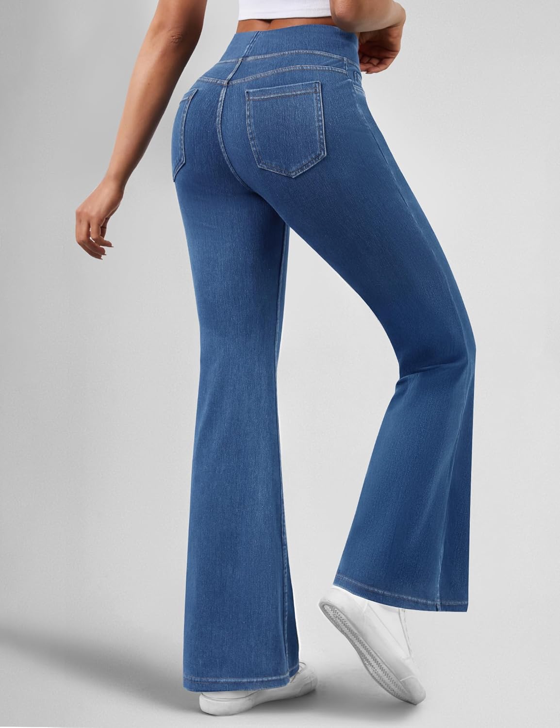 AVAMO Stretchy Flare Jeans for Women High Waisted Pull On Bell Bottom Jeans Trendy Elastic Tummy Control Denim Pants - Image 2