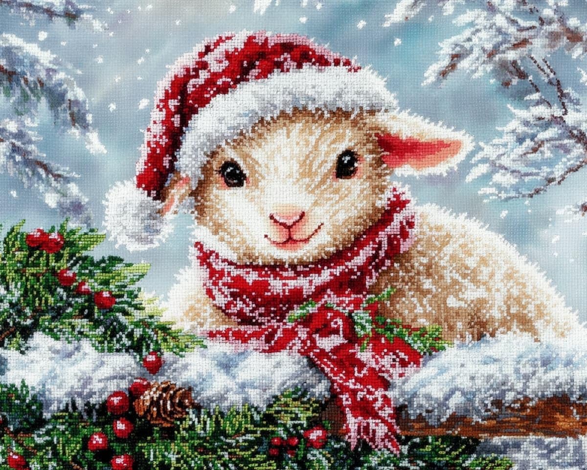 AxiangziK Cross Stitch Kits for Adults 16x20in,Christmas Snow Scene Sheep Stamped Cross Stitching Ornament Kits for Beginners,Counted Embroidery Needlepoint Home Decor Gift