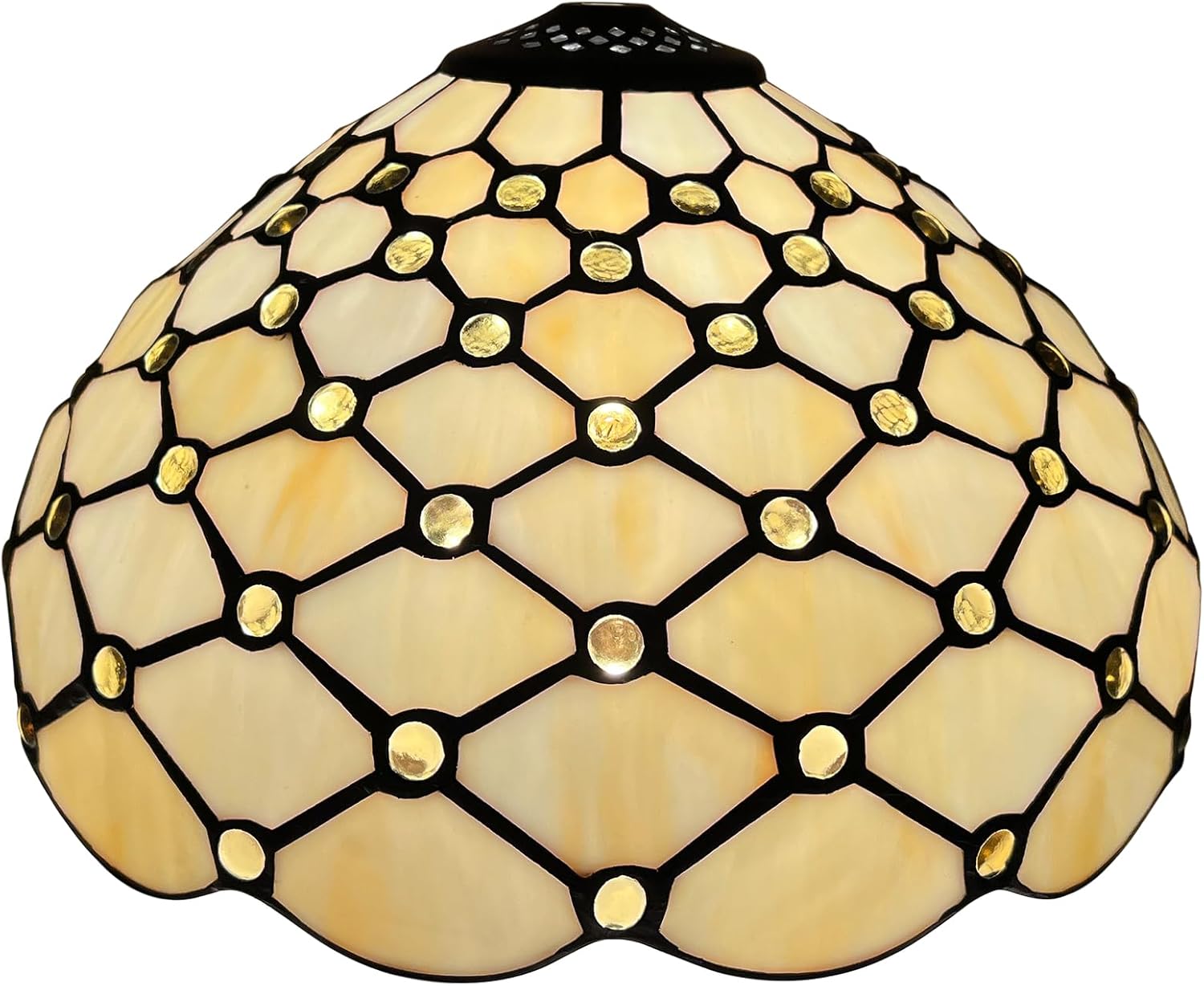 Capulina Tiffany Lamp Shade 12 Inches Wide Accessories Replacement Yellow Beads Stained Glass Tiffany Style Lampshade for Table Lamp