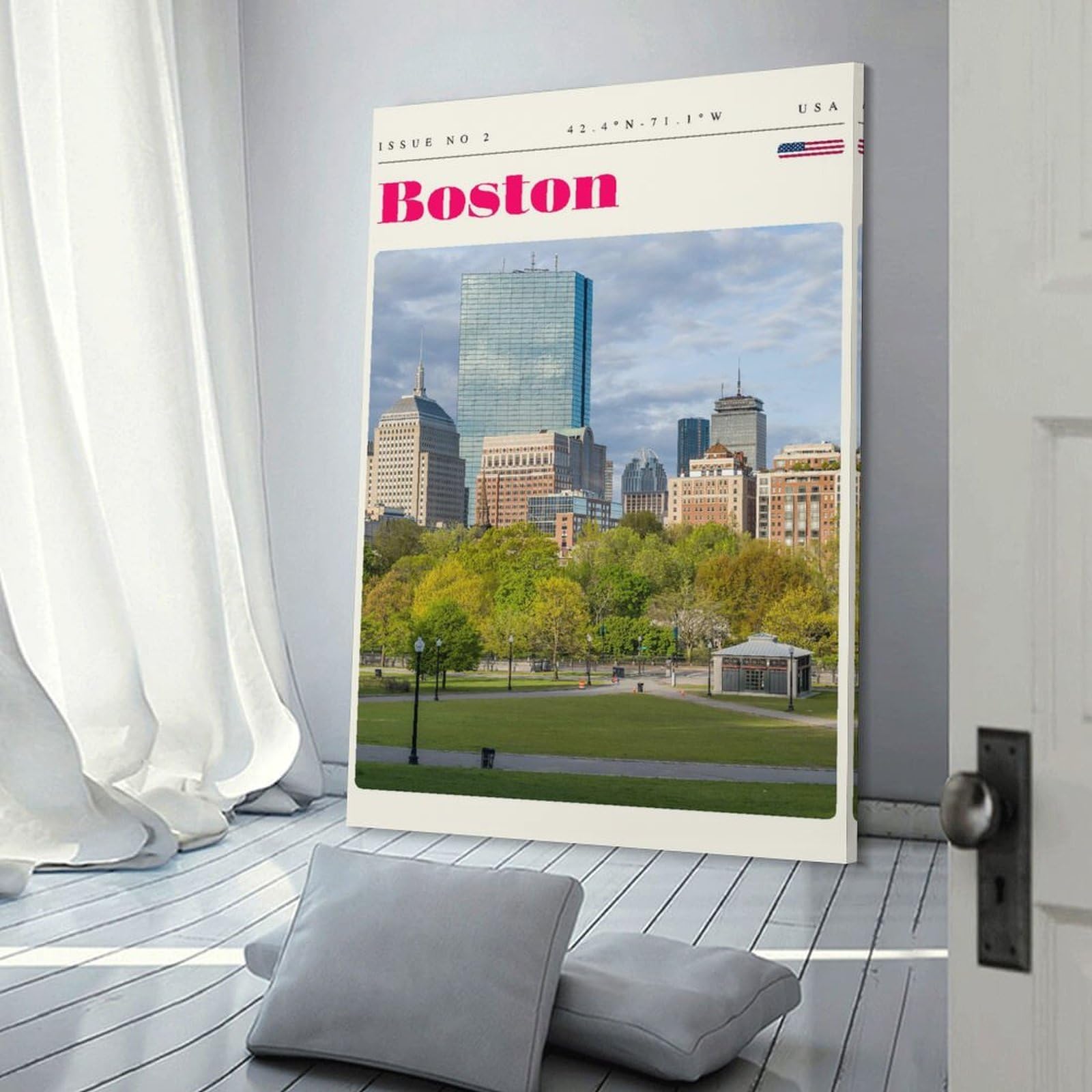 Junmoney Canvas Wall Decor Boston Massachusetts Travel Art, 24x36inch(60x90cm), for Gallery Wall Layouts in Home Or Office, Home Wall Art for Statement Displays