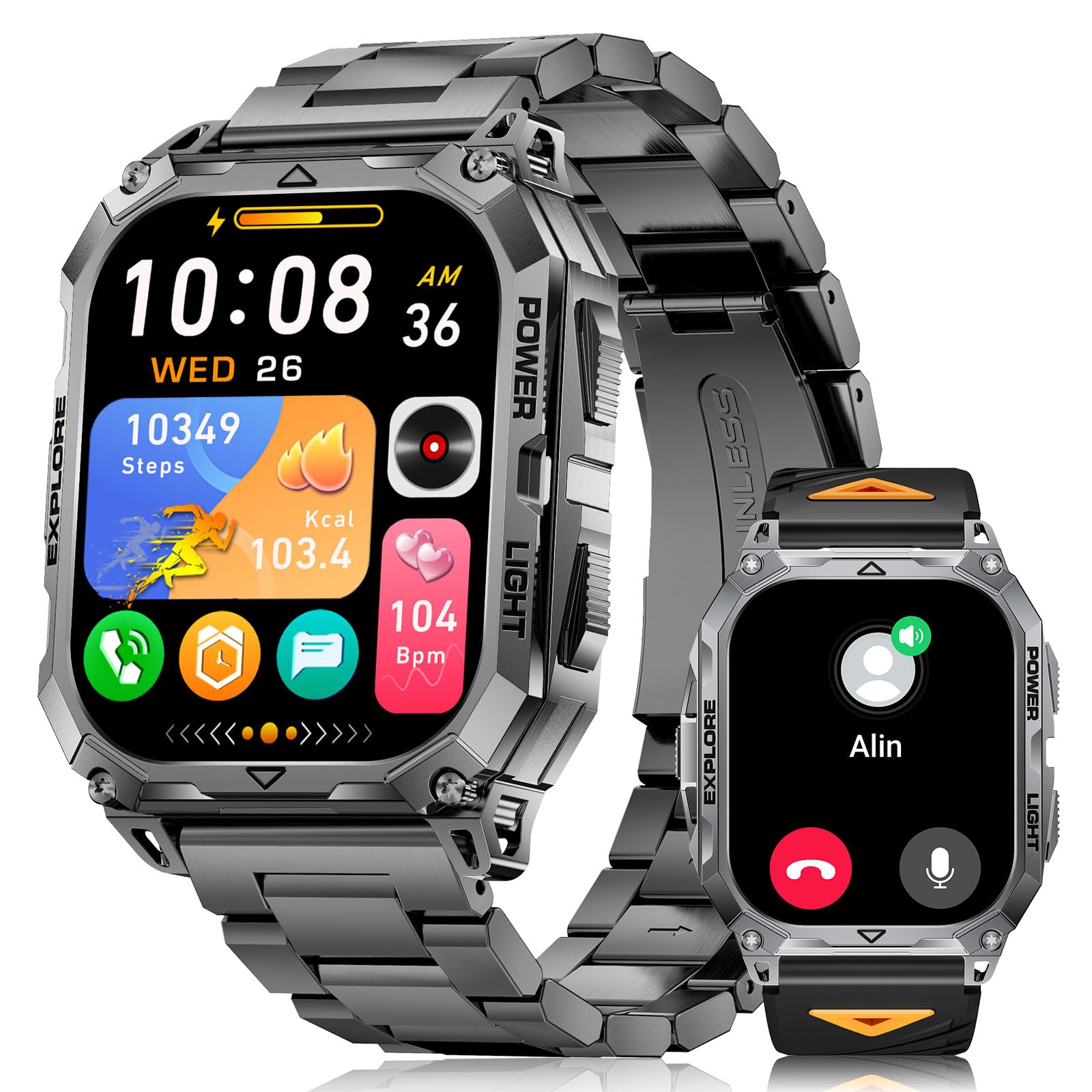 Montre Connectée Homme 1000mAh 2.01" IP68 Militaire Sport 24/7 Santé | Grand écran autonomie extrêmement longue surveillance de la santé plus de 110 modes sportifs cadrans personnalisables