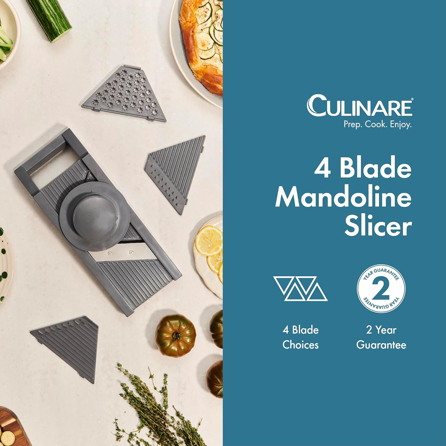 Culinare Multi-Blade Mandoline Slicer, Vegetable, Cheese Chopper and Grater, 4 Interchangeable Blades, Safety Guard, Non-Slip Base